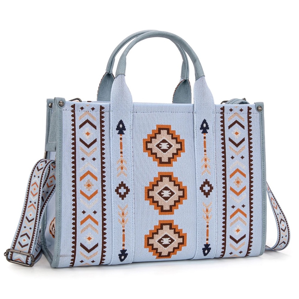 Montana West Aztec Retro Arrows Dual Sided Print Large Tote/Crossbody- Jean